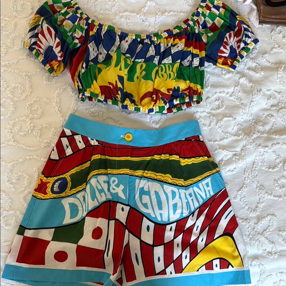 Dolce & Gabbana Red and Blue Bermudas Vibrant Graphic Design